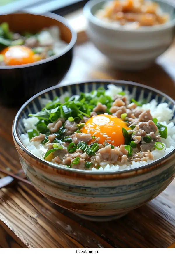 Japanese Rice Bowl with Egg and Pork