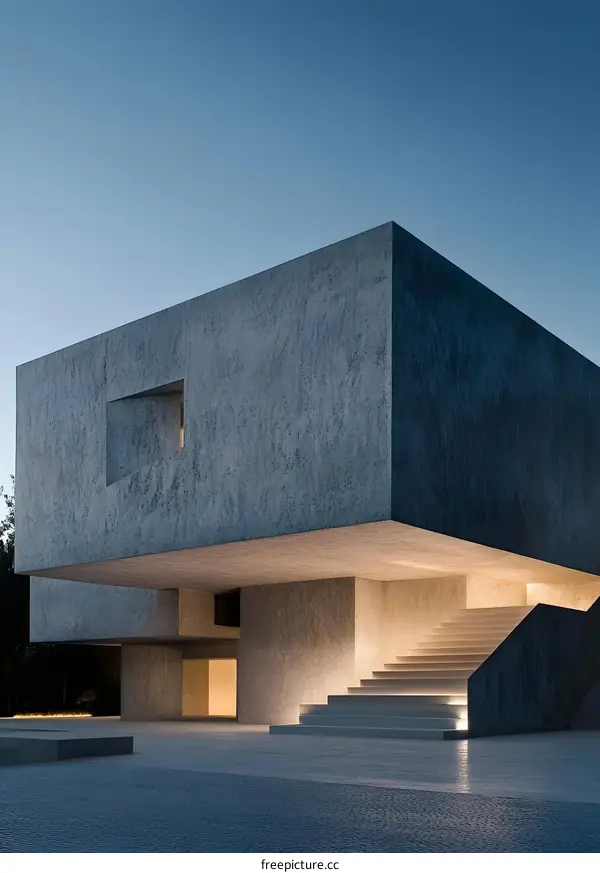 Modern Concrete Building with Steps and Window