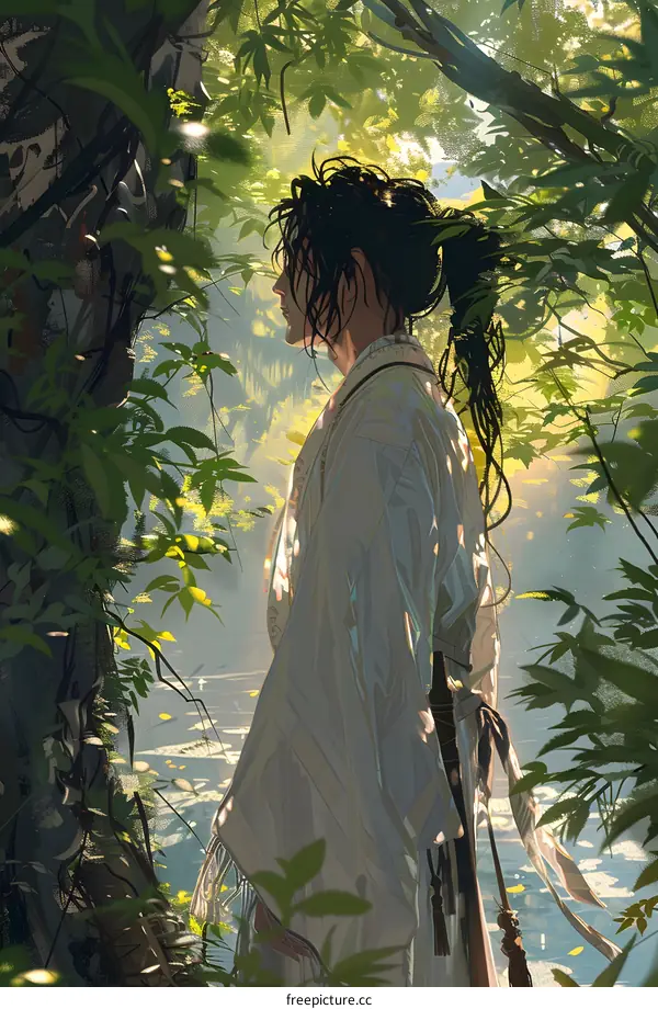 Digital Illustration of a Person in a Forest Setting