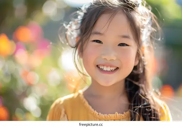 Smiling Asian Girl in the Garden