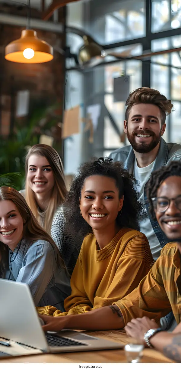 Group of Diverse Friends Working on a Laptop Together in a Cafe
