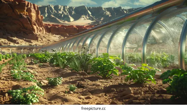 A depiction of a martian agricultural facility