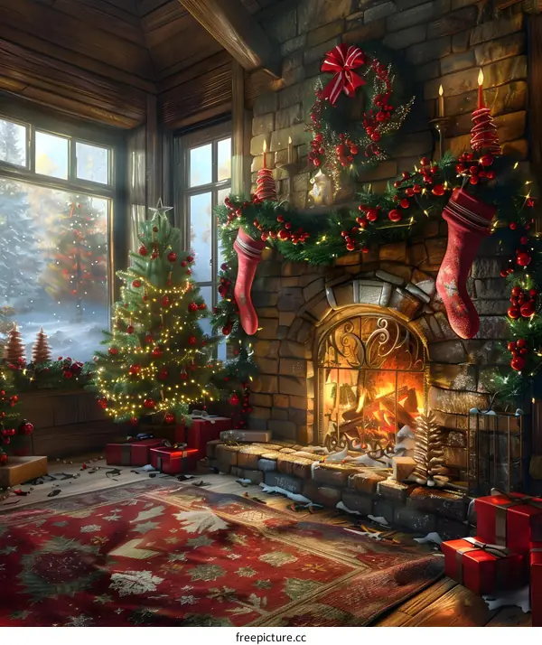 Christmas Tree by the Fireplace