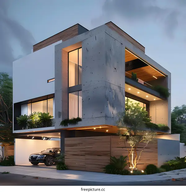 Modern Concrete House Design With Wood Elements