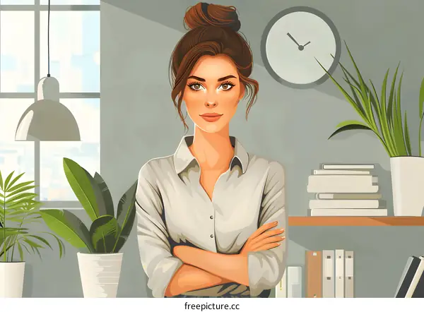 Illustration of a beautiful woman in an office