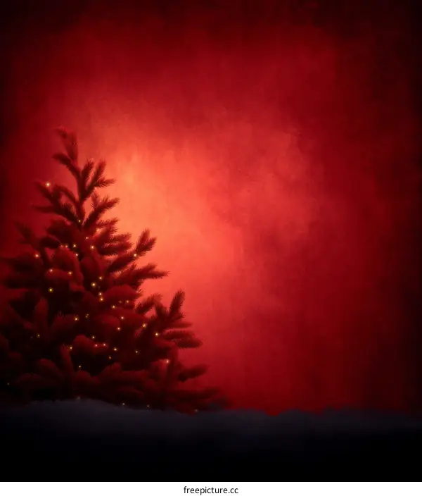 Christmas Tree with Warm Lighting in Red Background