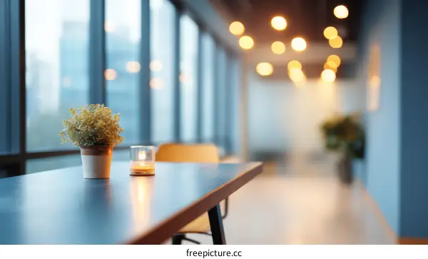 Modern Office Corridor with Table and Plants