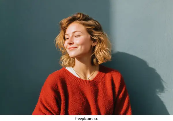 Woman in a Red Sweater Outdoors