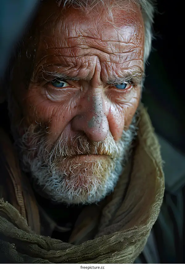 portrait of an old man with blue eyes
