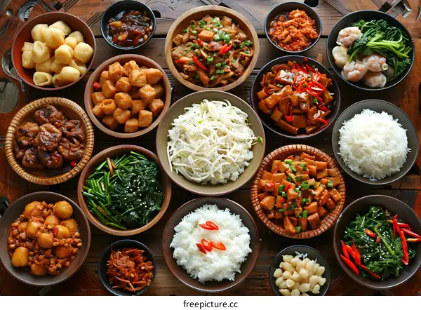 A variety of Chinese food