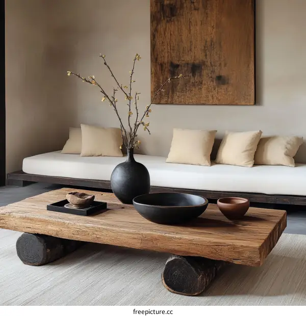 Rustic Wooden Coffee Table in Minimalist Living Room