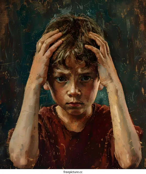Portrait of a boy with his hands on his head