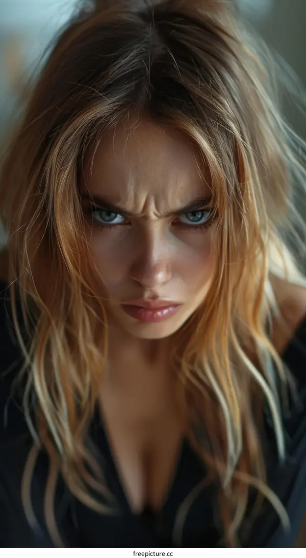 Close-up Portrait of a Woman with an Intense Expression