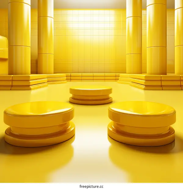Yellow room with three podiums