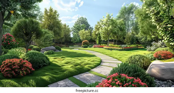 Beautiful Garden Landscaping Design Illustration