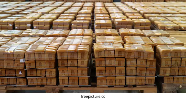 Bulk Packaged Bread Products on Pallets Ready for Distribution