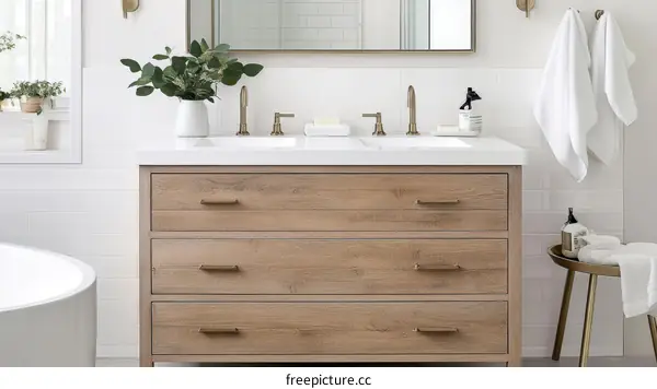 Modern Bathroom Vanity with Light Wooden Cabinets