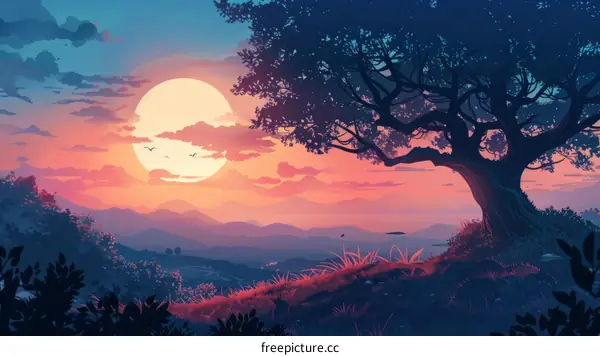 Tree and Moonlit Sky