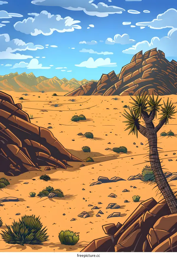 Desert Landscape with Mountains and Joshua Tree