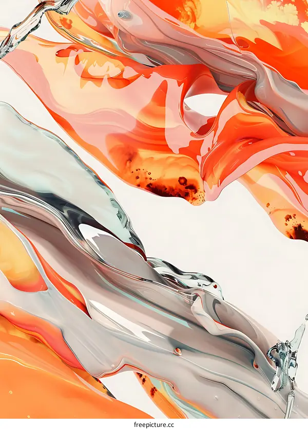 Abstract Liquid Swirls in Orange, Gray and Teal