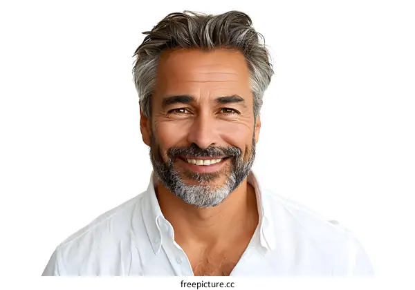 Portrait of a handsome smiling man with grey hair and beard
