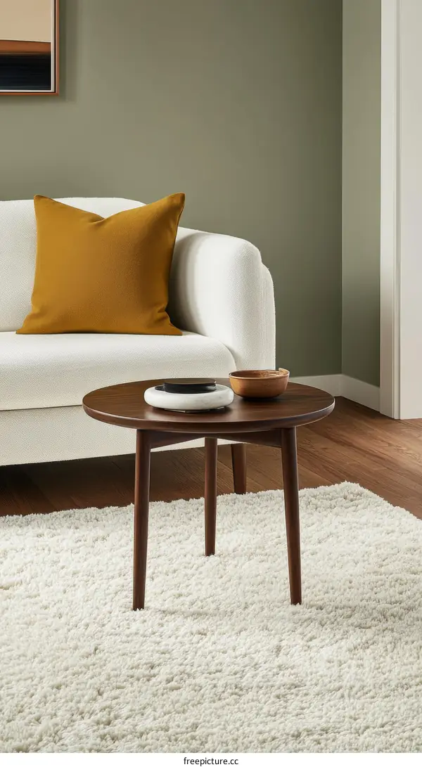 Modern Living Room Interior Design with Beige Rug and Wooden Coffee Table