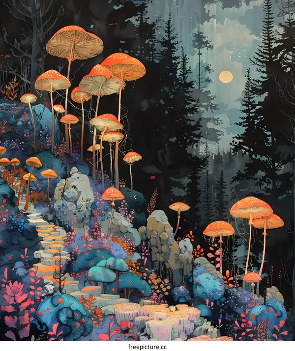 Vibrant colors of a magical forest