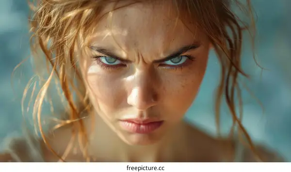 Close-up Portrait of a Caucasian Woman with Intense Expression
