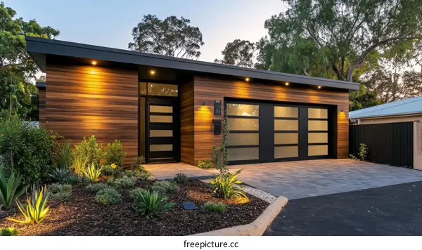 Modern Wooden House Exterior Design with Garage