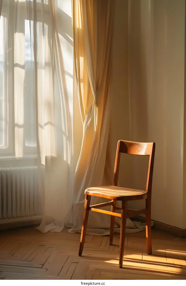 Wooden Chair Near Window With Sunlight