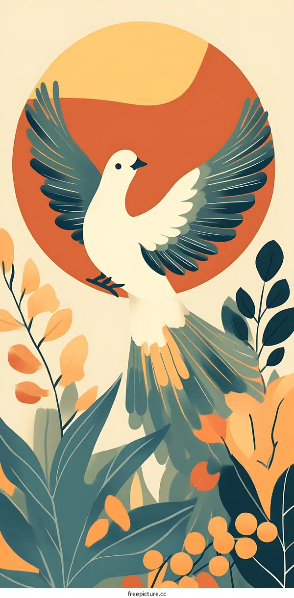 Abstract Bird Illustration with Floral Design