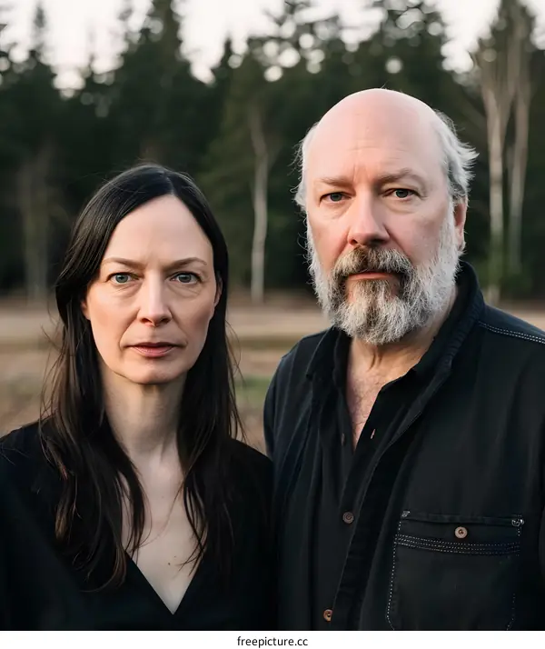Couple Standing in a Forest with a Blurry Background