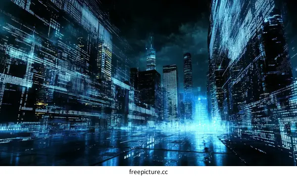 Digital Cityscape Futuristic Night Scene