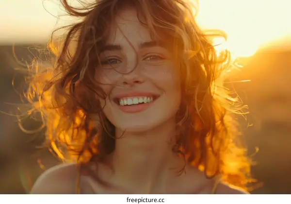 Woman Smiling in Golden Light Outdoors
