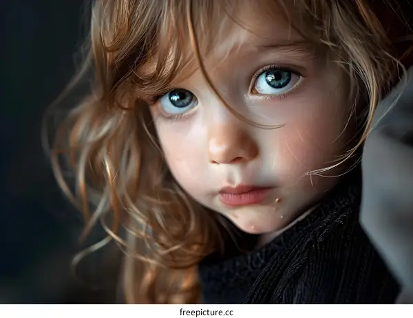 Little girl with big blue eyes looking at the camera