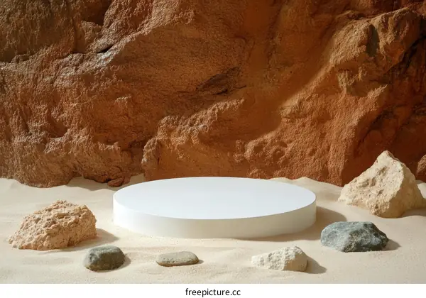 Desert Scene with White Display Podium