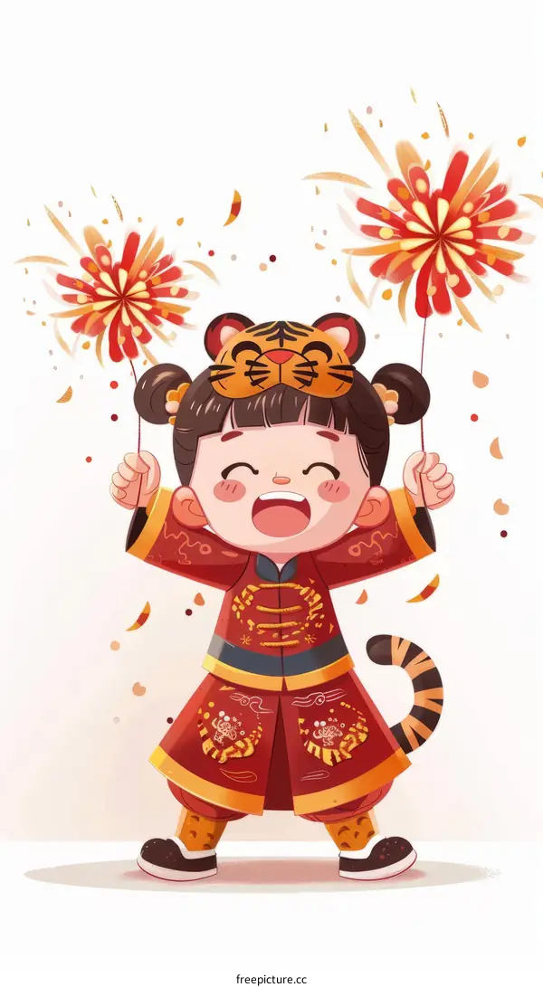 Little Girl in Tiger Costume Celebrates Chinese New Year