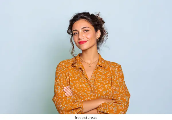Confident Woman in a Stylish Mustard Top
