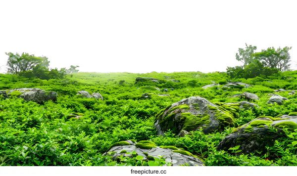 [Transparent Background PNG]Green Grass and Rocks on a Hill