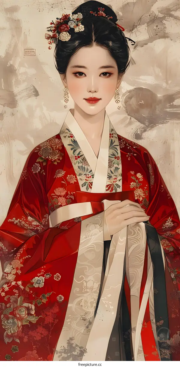 Portrait of a young woman in traditional Korean dress