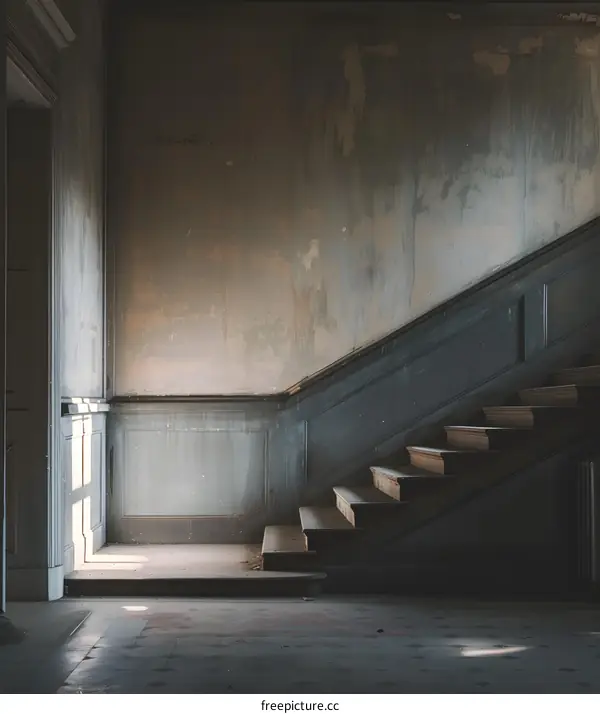 Vintage Wooden Staircase in Abandoned Building