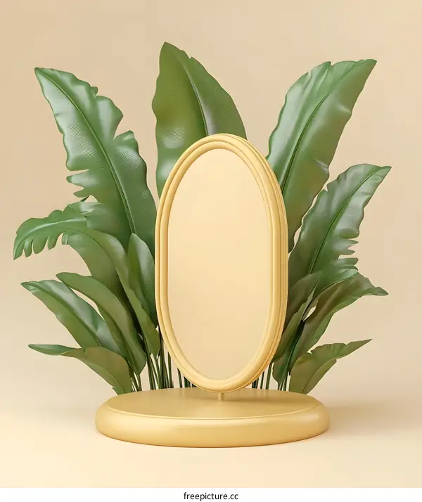 Gold Oval Frame with Green Leaves