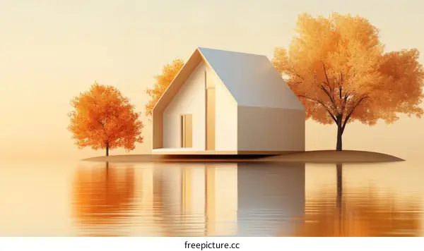 Modern House on an Island Autumn Scene
