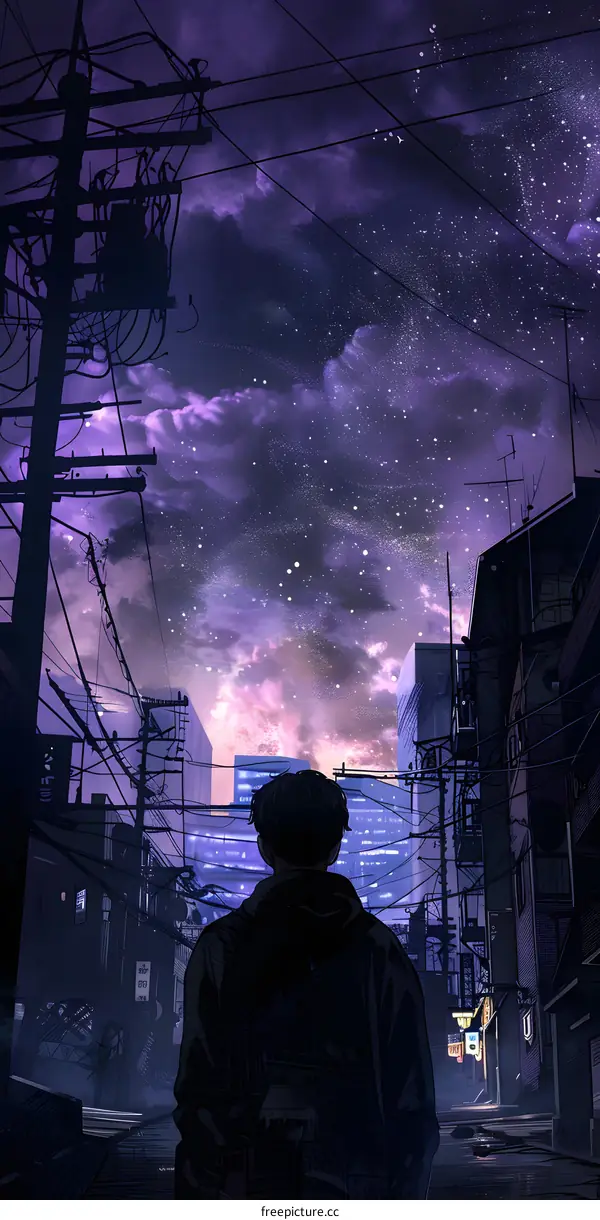 Night Cityscape Silhouette Under Starry Sky