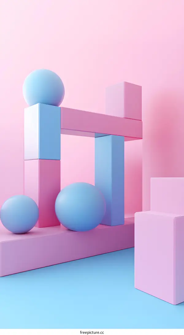 Pink and Blue 3D Geometric Shapes Abstract Background