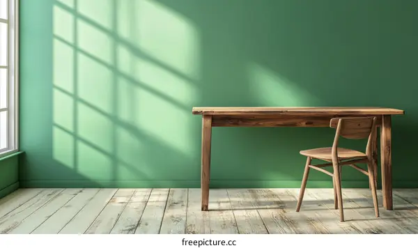 Green Room Interior Design with Wooden Furniture