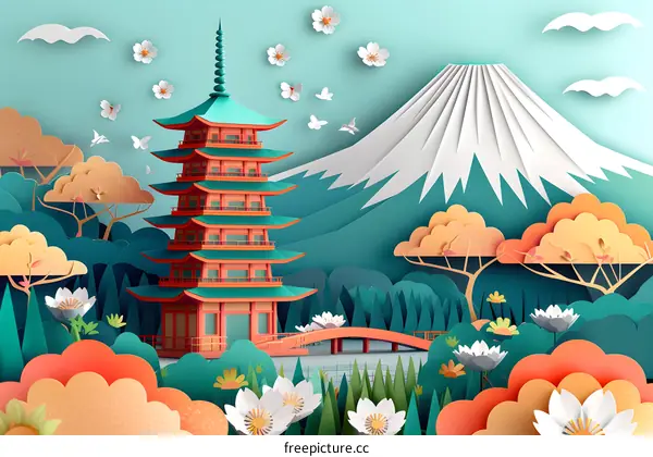 Paper Cutout Landscape of Mount Fuji