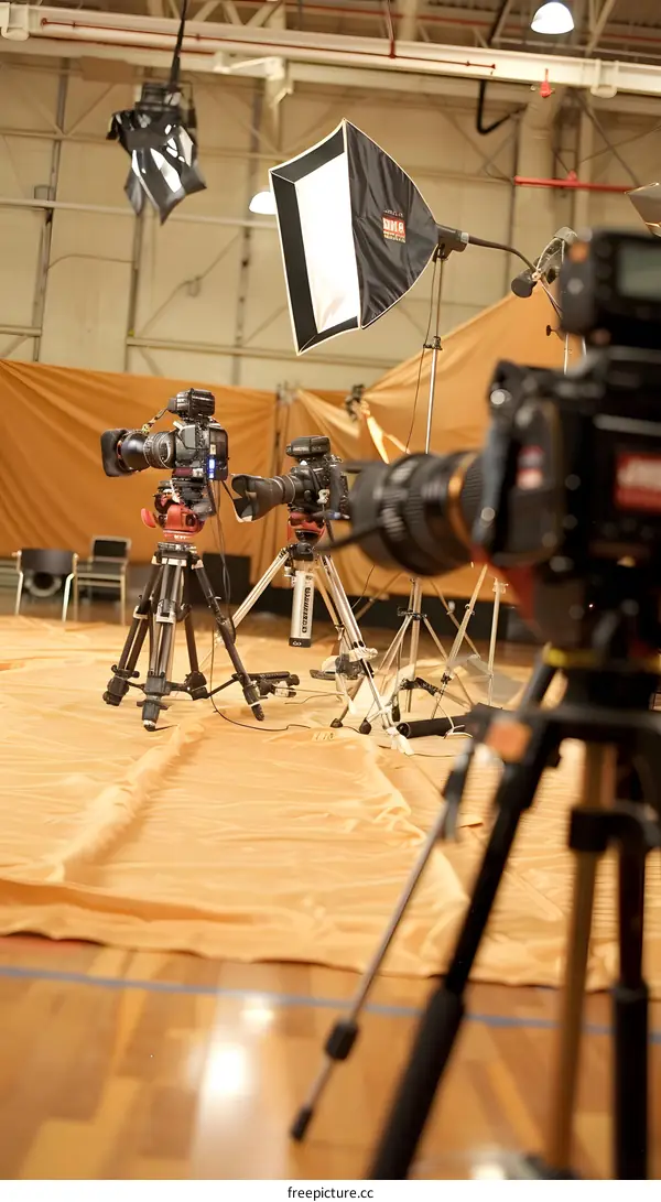 Professional Film Studio Setup with Cameras and Lighting