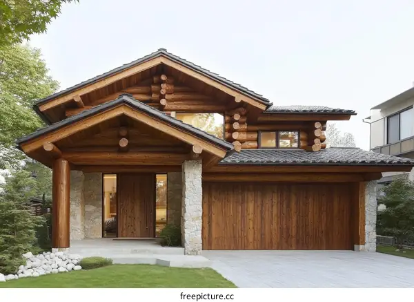 Modern Wooden Log Cabin House Exterior Design