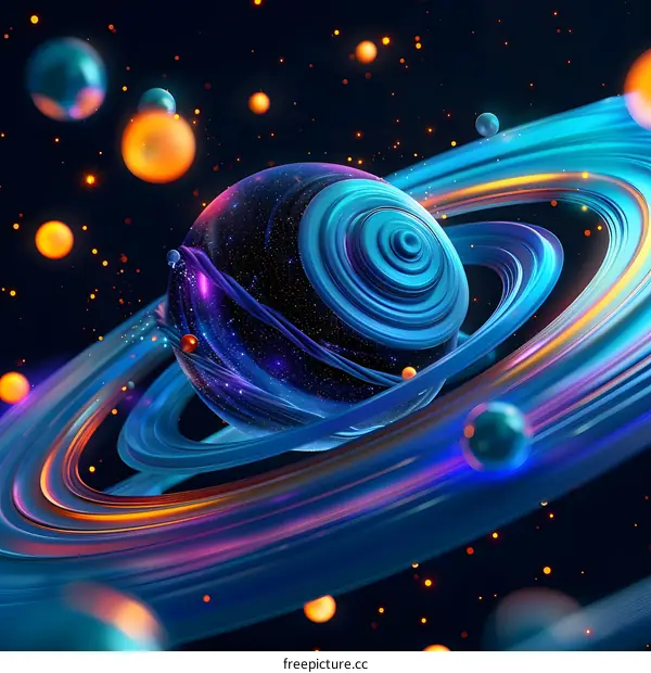 Abstract vibrant planet with swirling rings